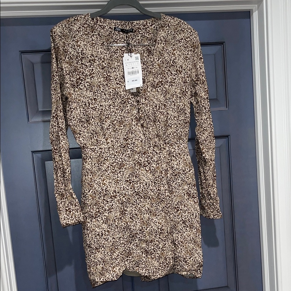 Zara button front wrap print mini dress Large L NWT - Picture 5 of 9